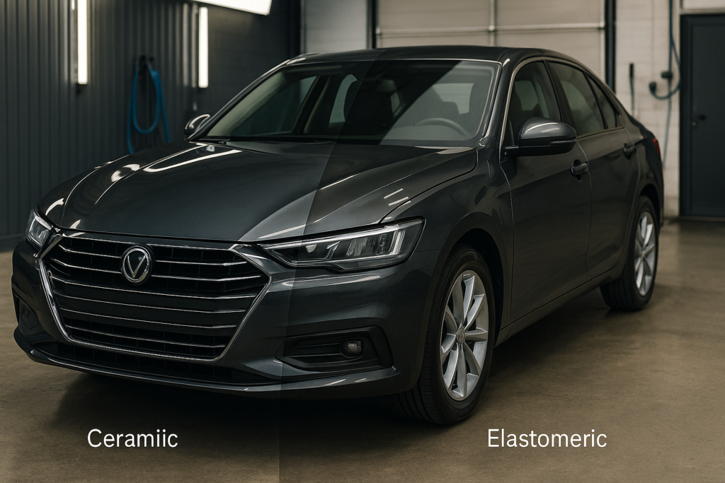 Porównanie efektu ochrony lakieru samochodu powłoką ceramiczną i elastomerową po detailingu